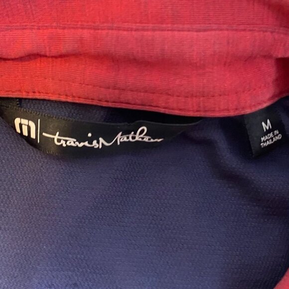 Travis Mathew Mens Polo Shirt Medium Red Pocket Flag Logo Short Sleeve Casual - Picture 2 of 11